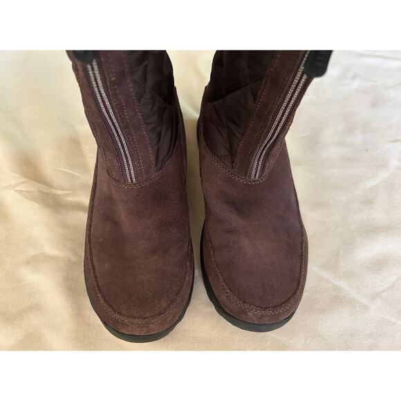 Lands End Womens Snow Boot Brown Zip up Quilted Suede Fleece Lined Outdoor Chore - Picture 2 of 5